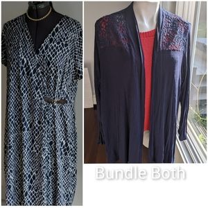 Macys Charter Club Woman Wrap Navy blue reptile dress and jacket BOTH